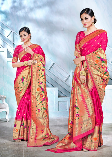 Pure silk Paithani Weaving with Half Half Concept