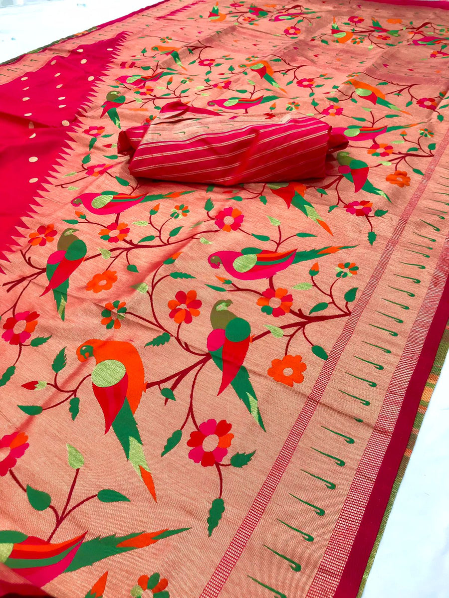 Pure silk Paithani Weaving with Half Half Concept