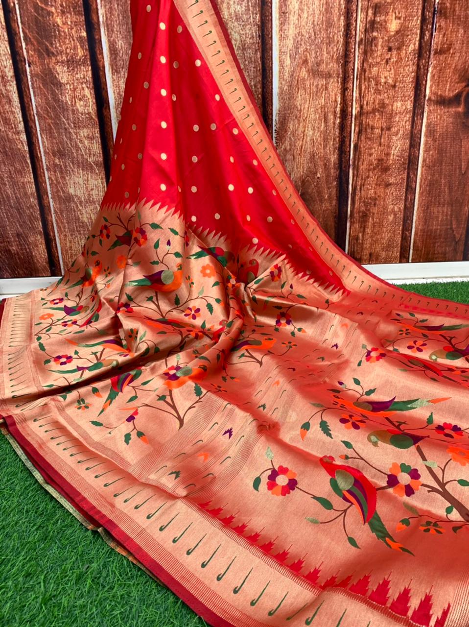 Pure silk Paithani Weaving with Half Half Concept