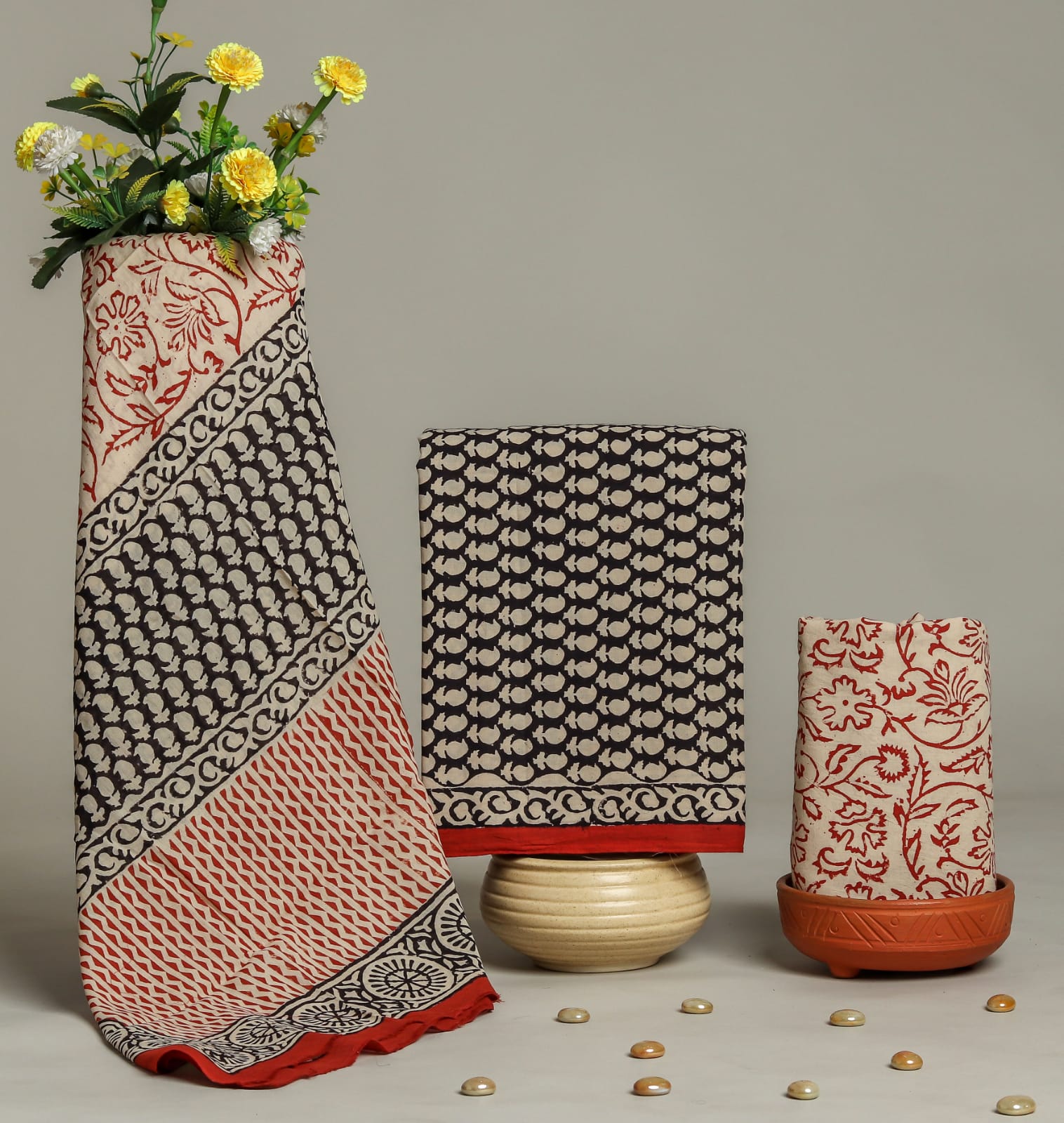 Pure cotton hand block printed suits with Cotton Dupatta