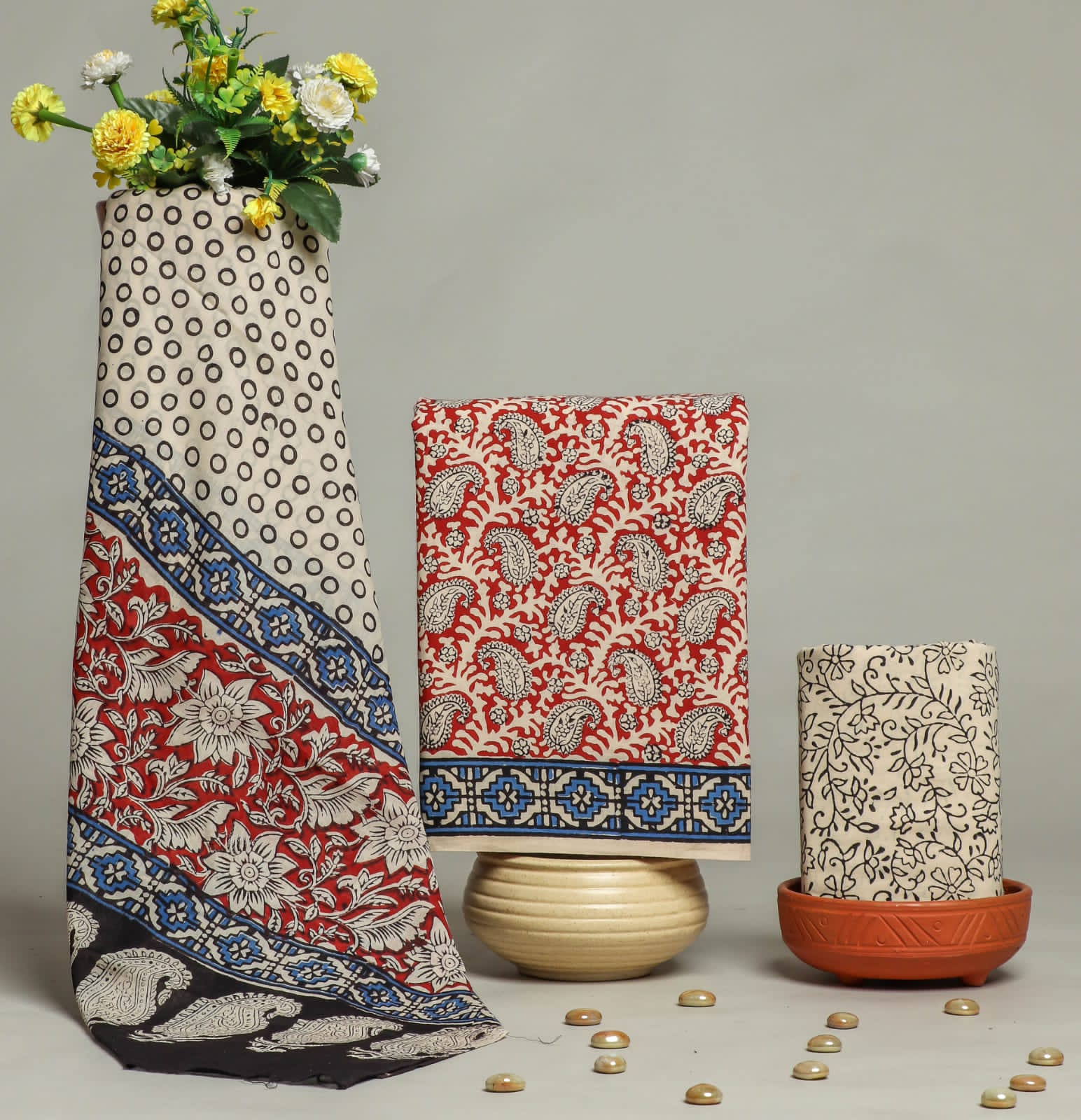 Pure cotton hand block printed suits with Cotton Dupatta