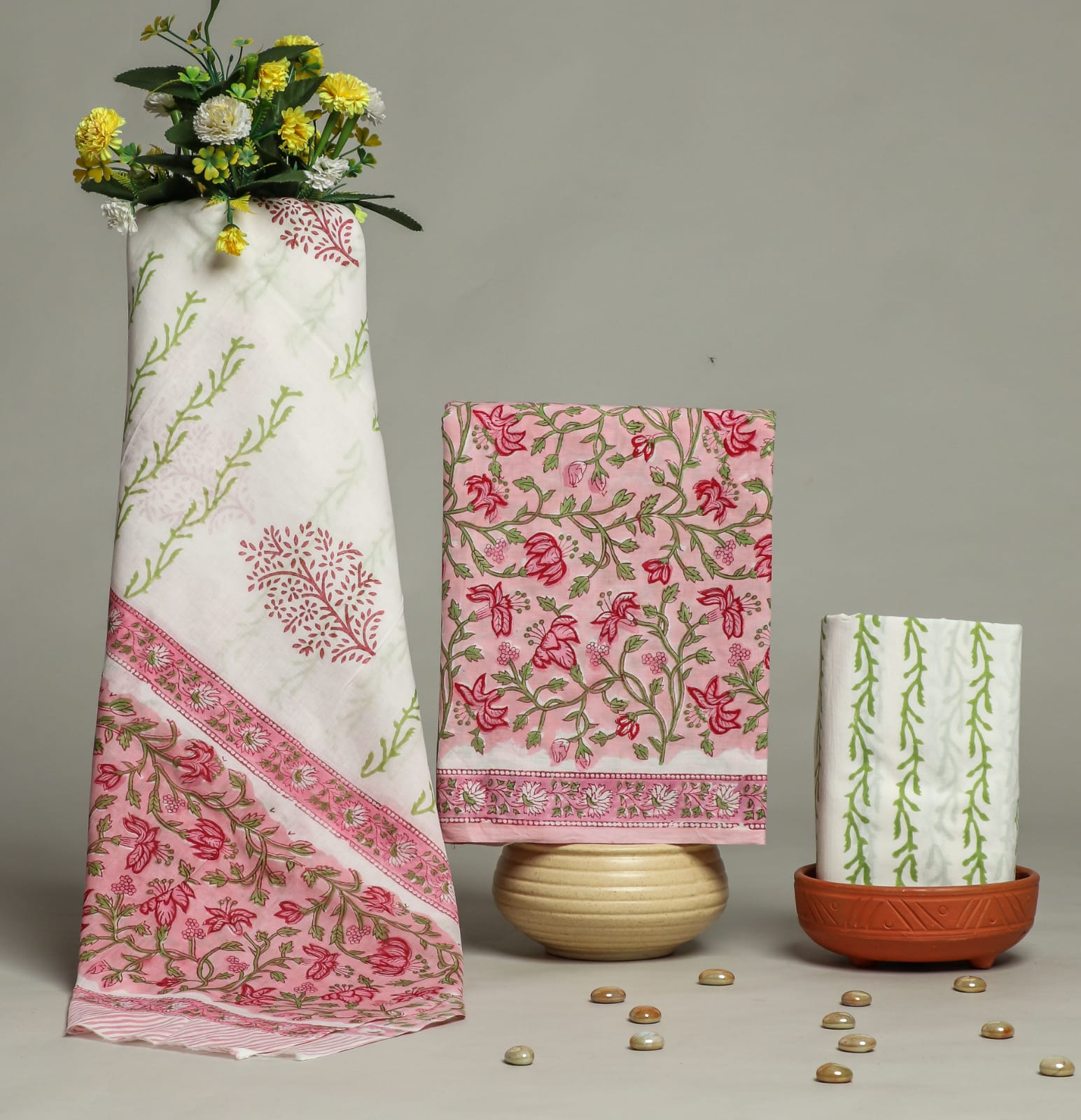 Pure cotton hand block printed suits with Cotton Dupatta