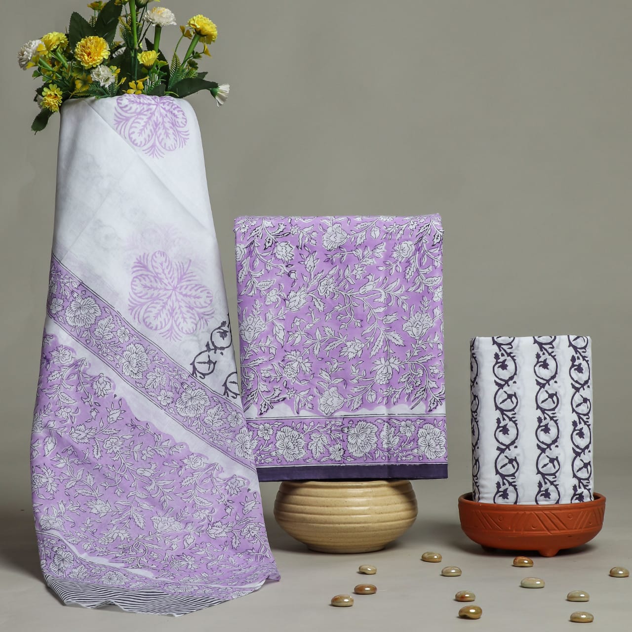 Pure cotton hand block printed suits with Cotton Dupatta