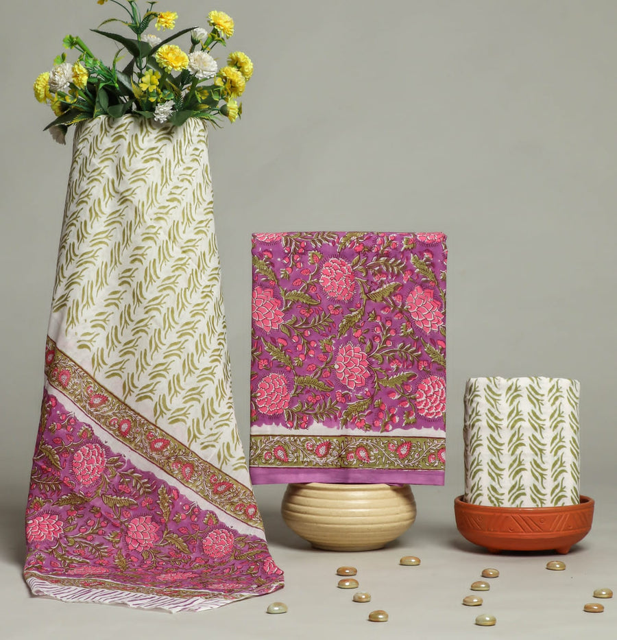 Pure cotton hand block printed suits with Cotton Dupatta