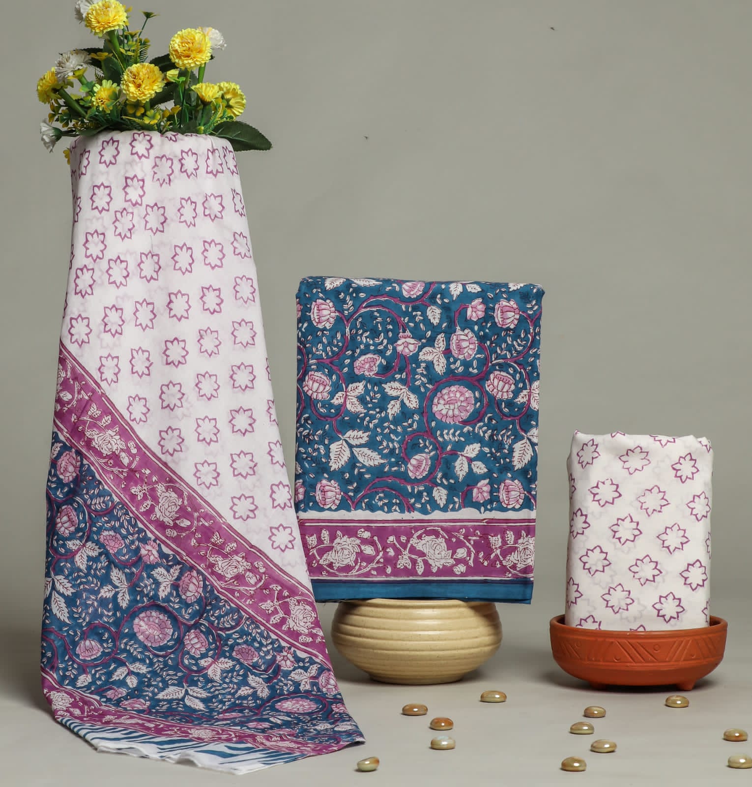 Pure cotton hand block printed suits with Cotton Dupatta
