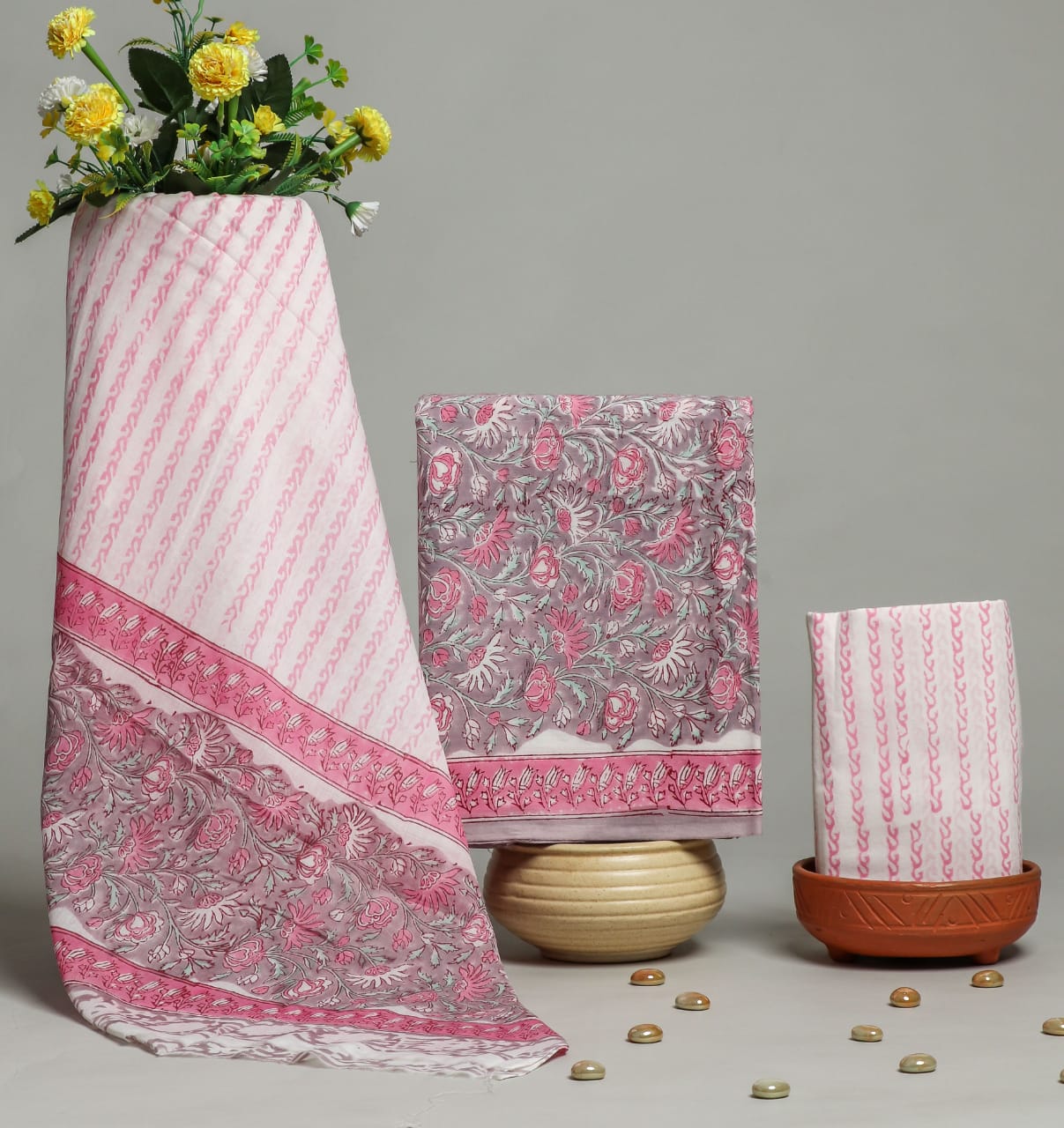 Pure cotton hand block printed suits with Cotton Dupatta