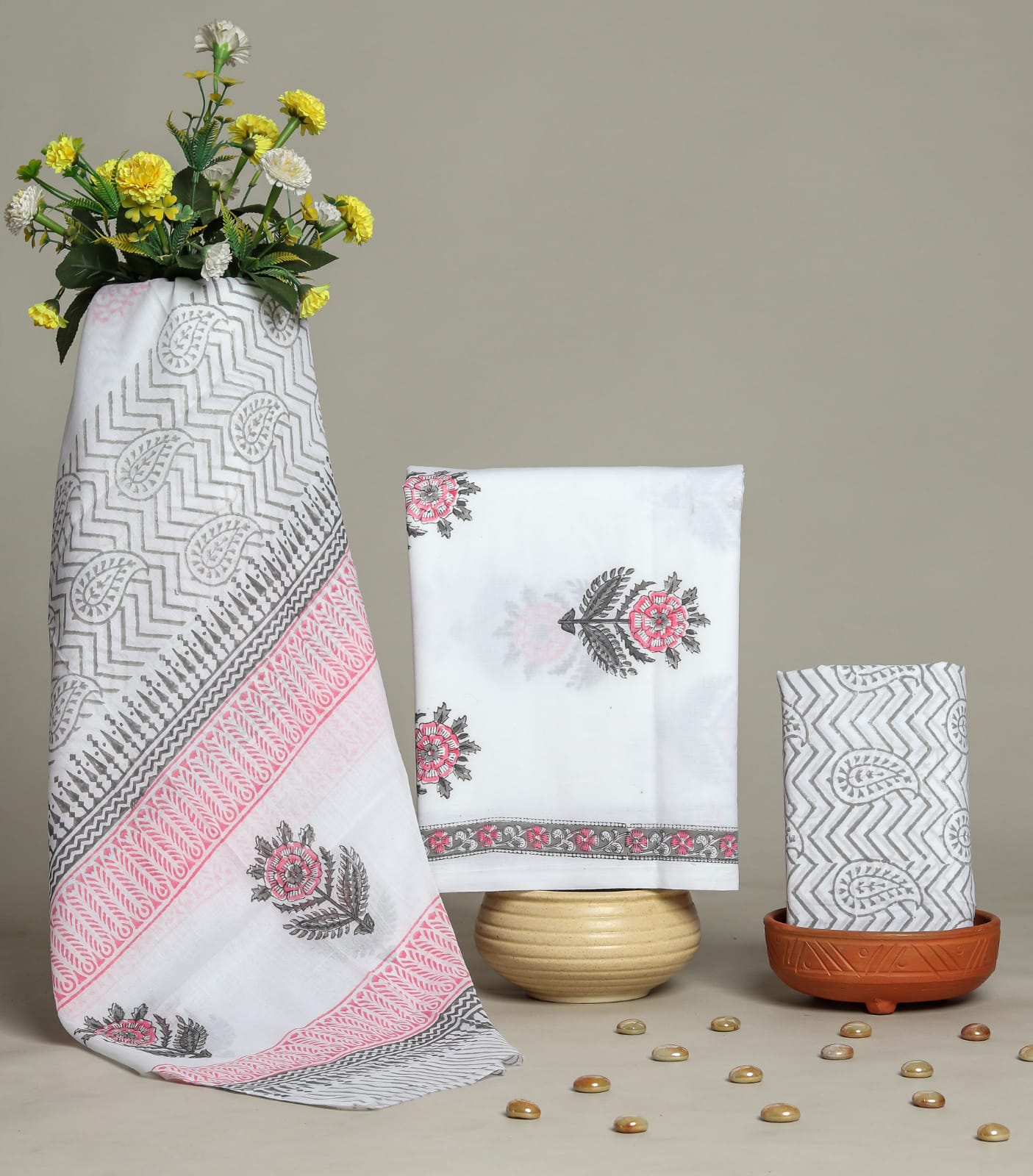 Pure cotton hand block printed suits with Cotton Dupatta