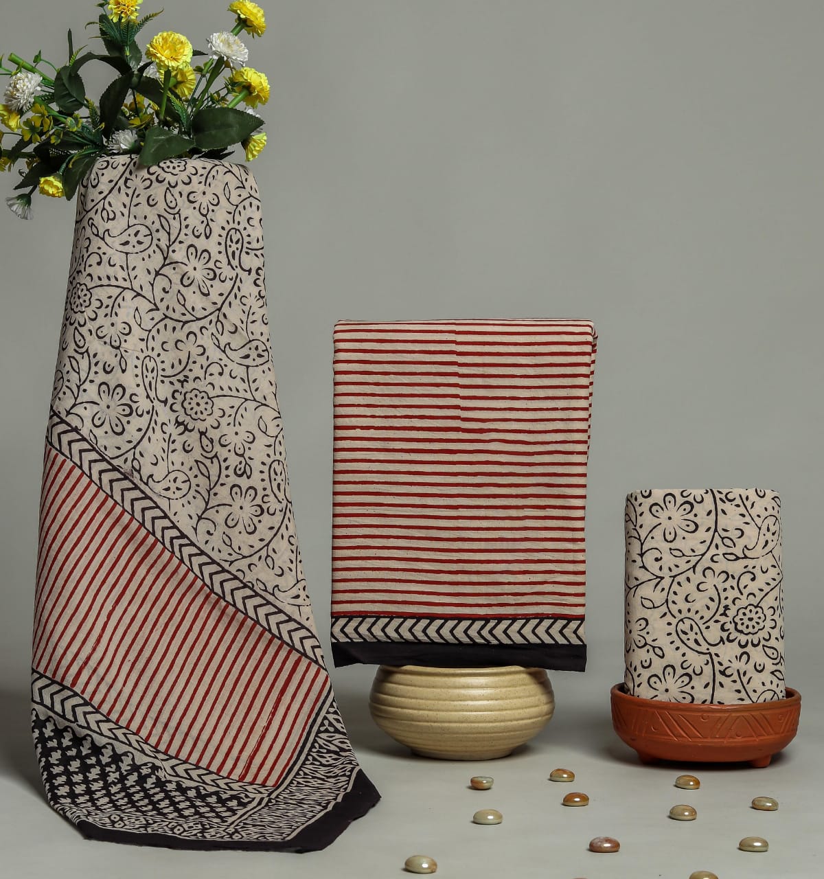 Pure cotton hand block printed suits with Cotton Dupatta