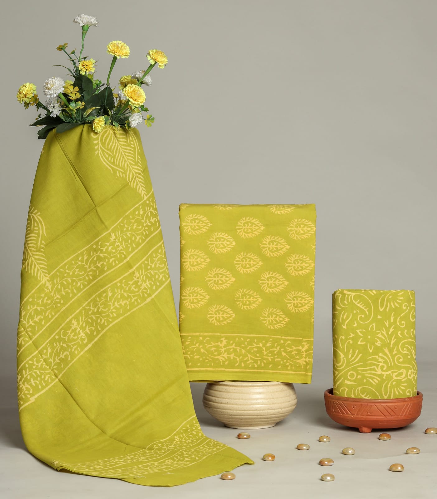 Pure cotton hand block printed suits with Cotton Dupatta