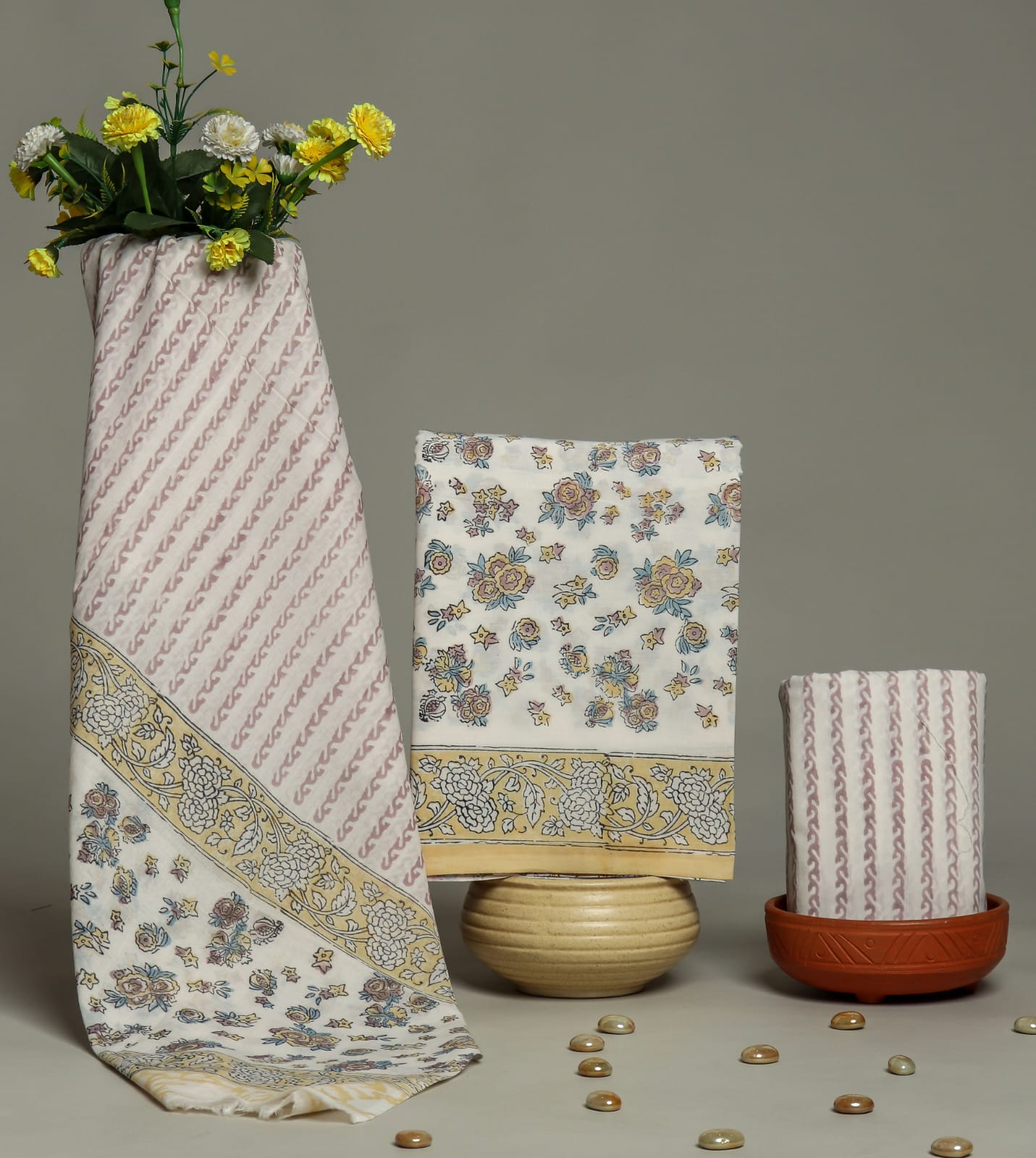 Pure cotton hand block printed suits with Cotton Dupatta