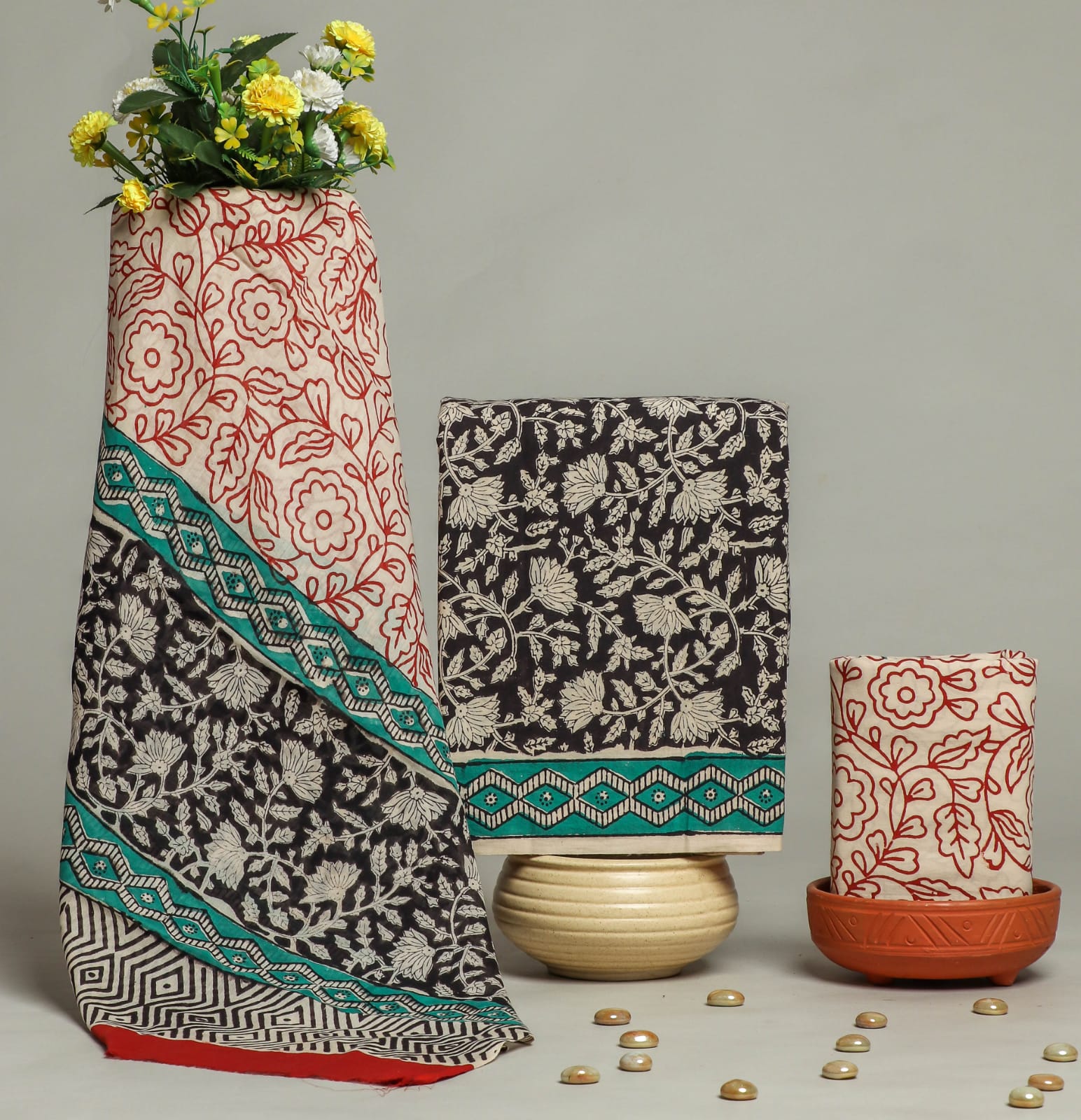 Pure cotton hand block printed suits with Cotton Dupatta