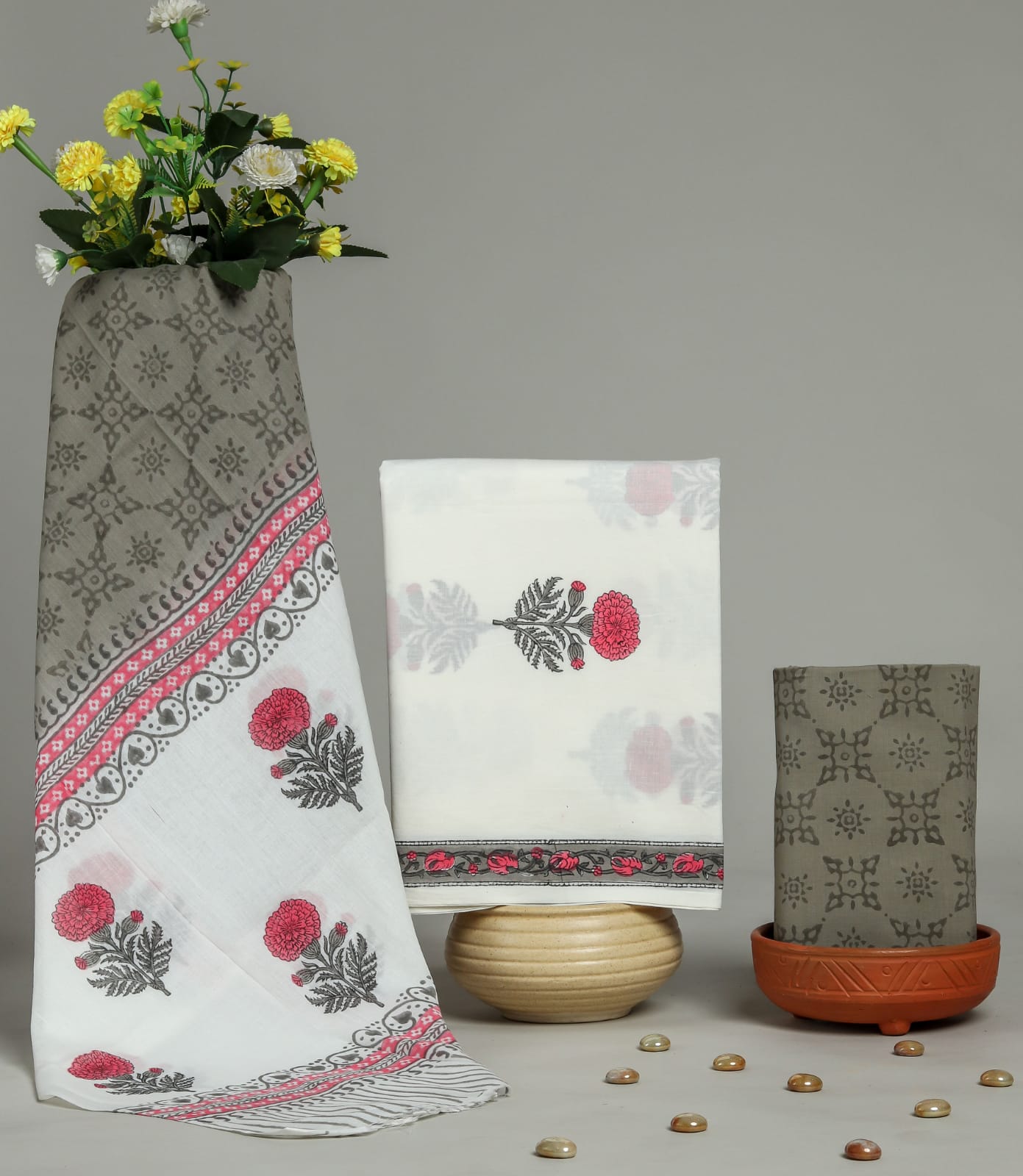 Pure cotton hand block printed suits with Cotton Dupatta