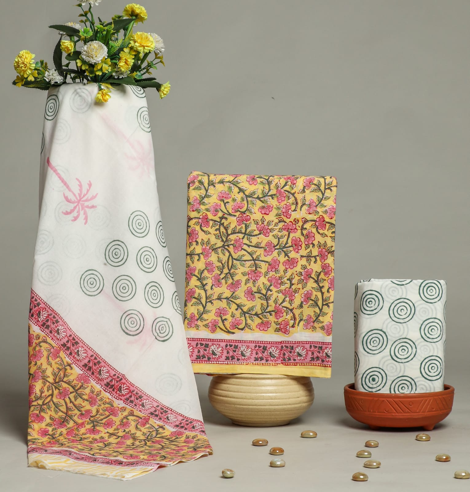 Pure cotton hand block printed suits with Cotton Dupatta