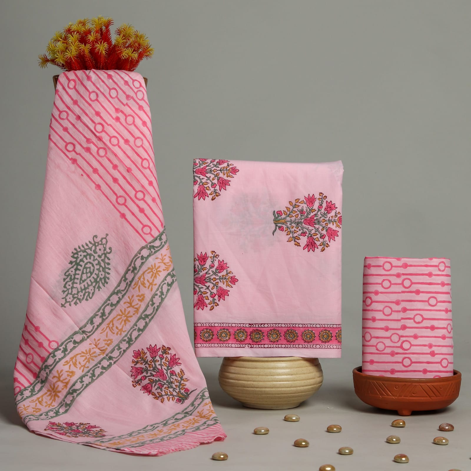 Pure cotton hand block printed suits with Cotton Dupatta