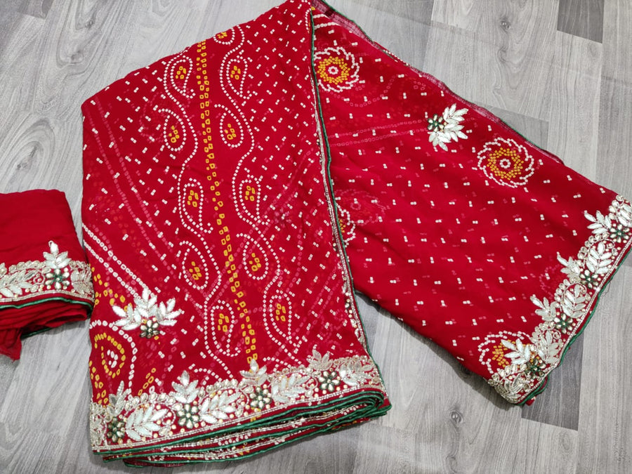 Karwachauth special Chunri  with Jaipuri print saree