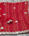 Karwachauth special Chunri  with Jaipuri print saree