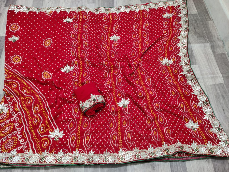 Karwachauth special Chunri  with Jaipuri print saree