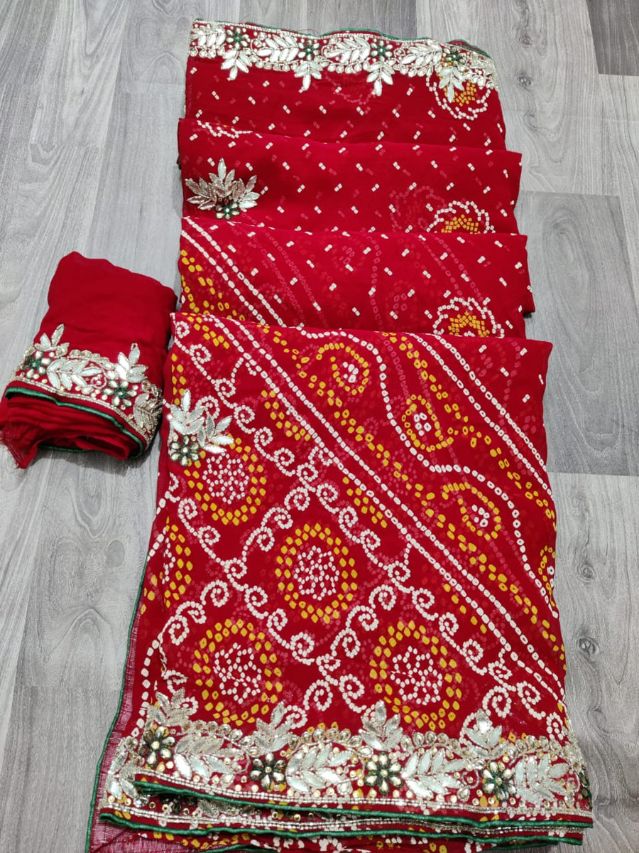 Karwachauth special Chunri  with Jaipuri print saree