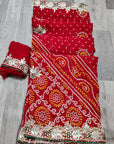 Karwachauth special Chunri  with Jaipuri print saree