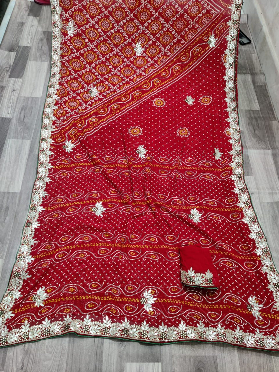 Karwachauth special Chunri  with Jaipuri print saree