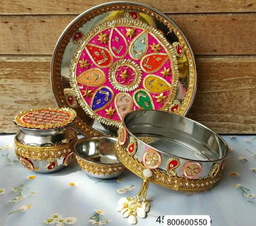 4 piece karwachauth set   Thali Channi  Lauta Thali cover