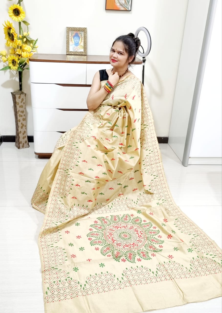 Kantha work saree