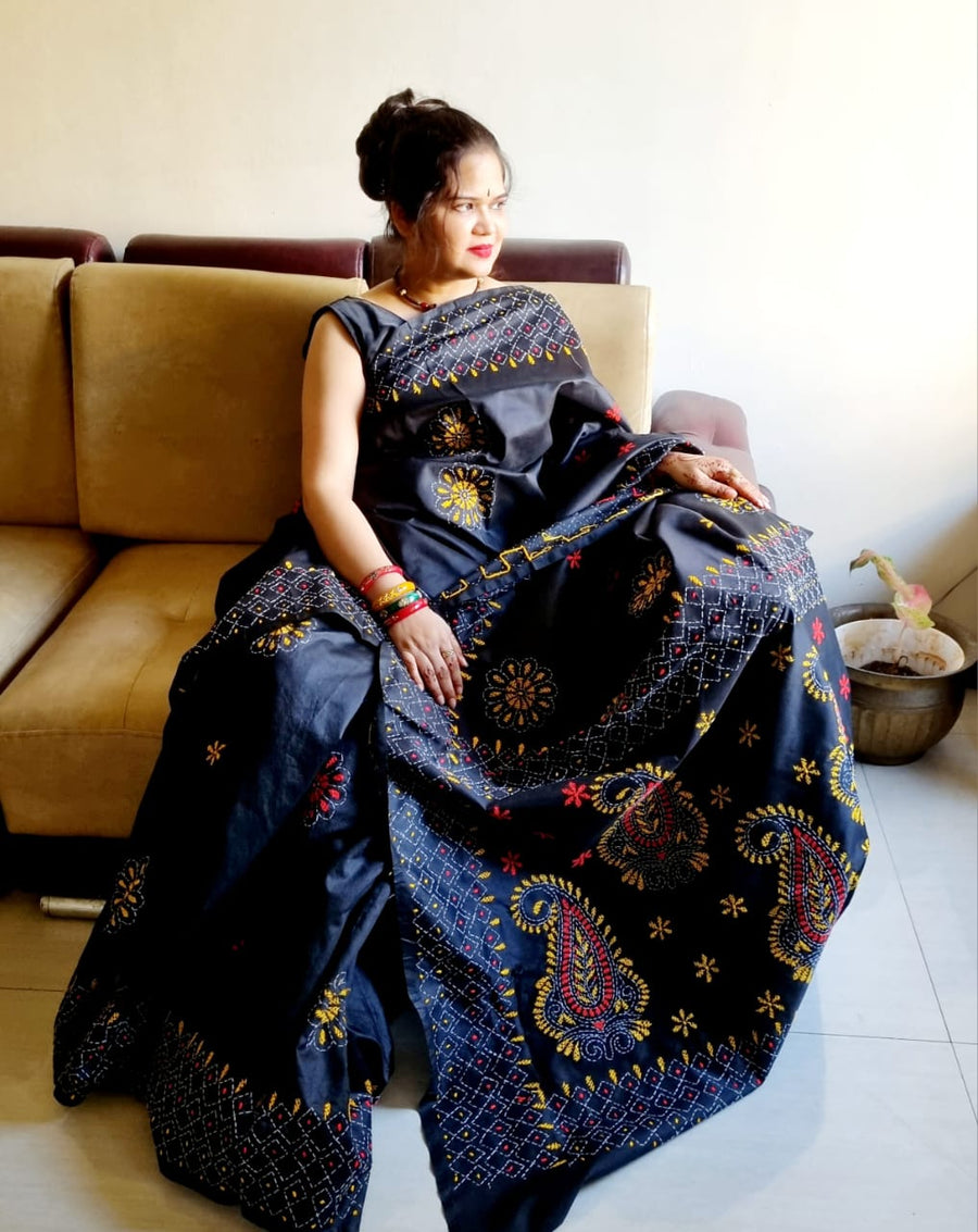 Kantha work saree