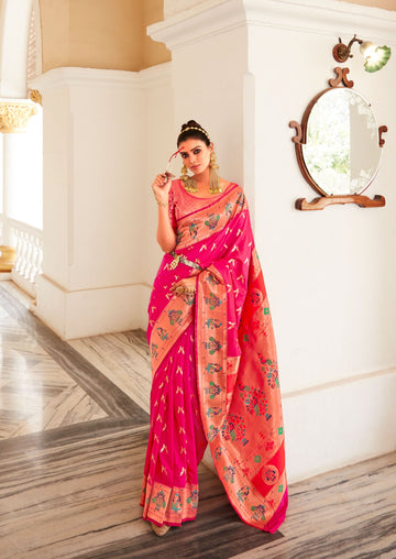 Pure silk Paithani Weaving with Half Half Concept