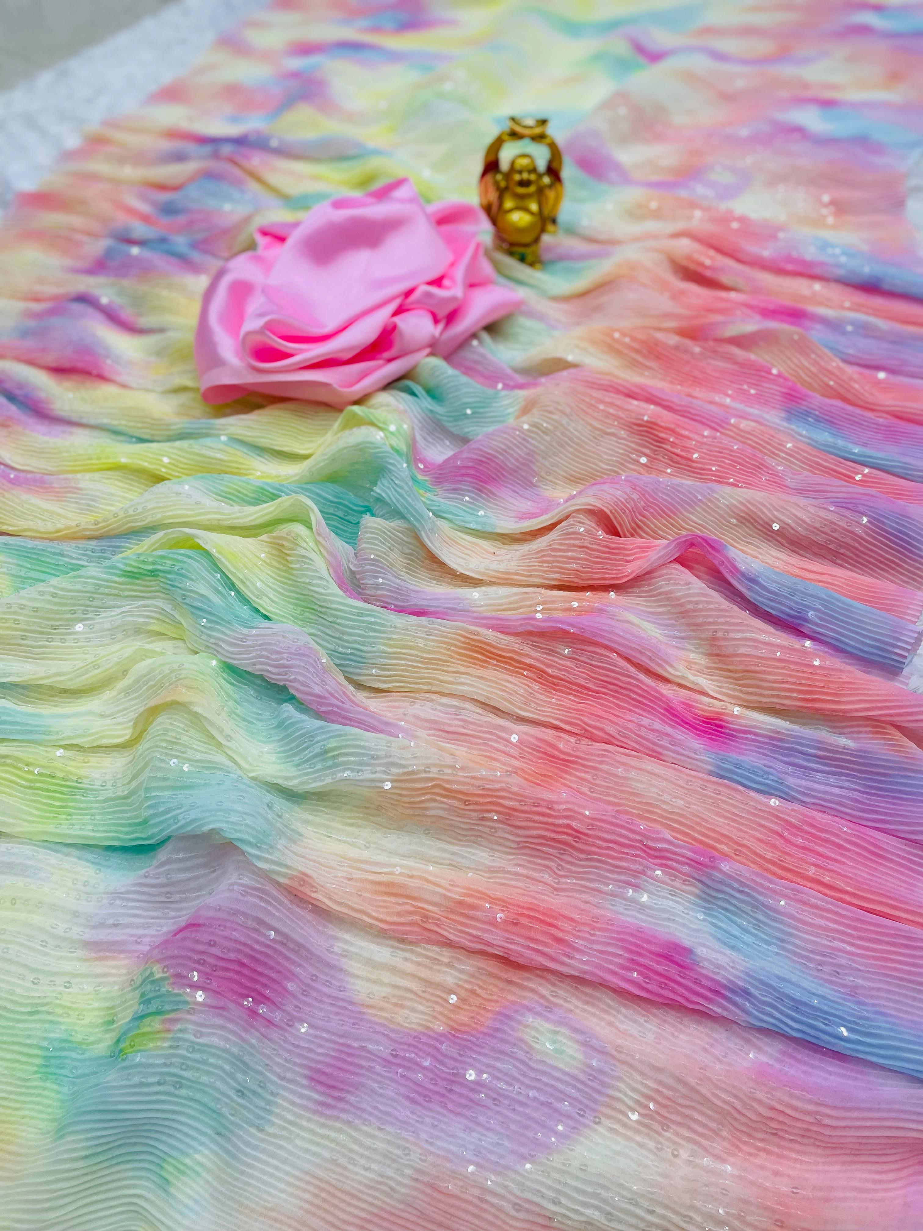 MULTI CRUSH SEQUINS GEORGETTE SAREE