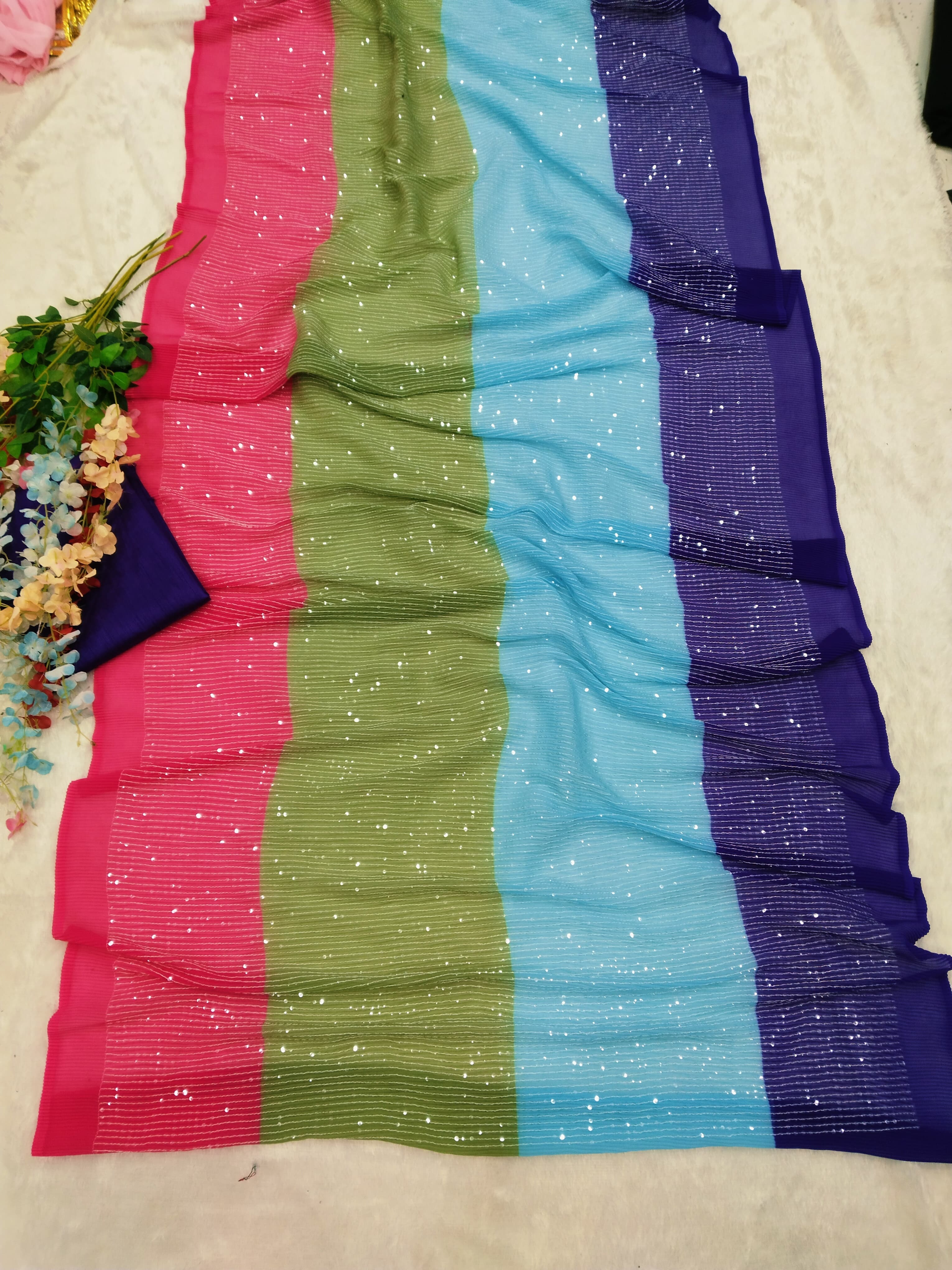 MULTI CRUSH SEQUINS GEORGETTE SAREE