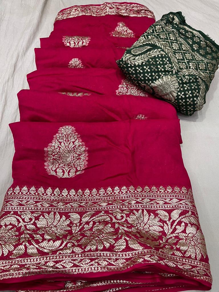 RED BANDHNI RUSSIAN  SILK