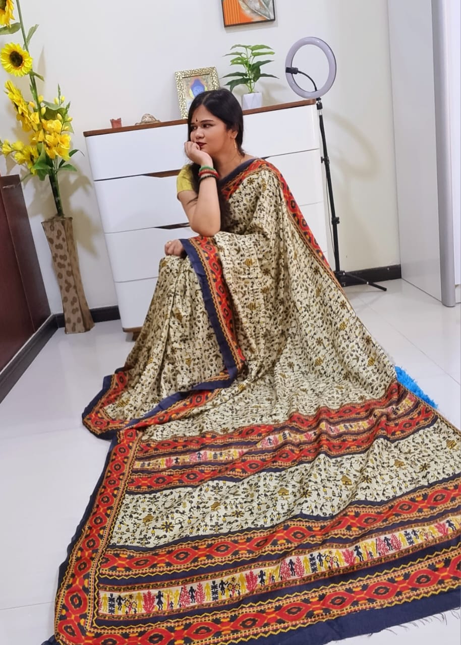 Digital printed Kashmiri silk saree