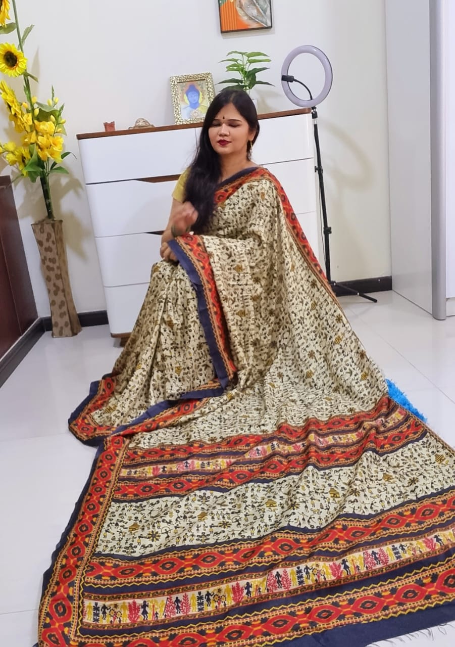 Digital printed Kashmiri silk saree