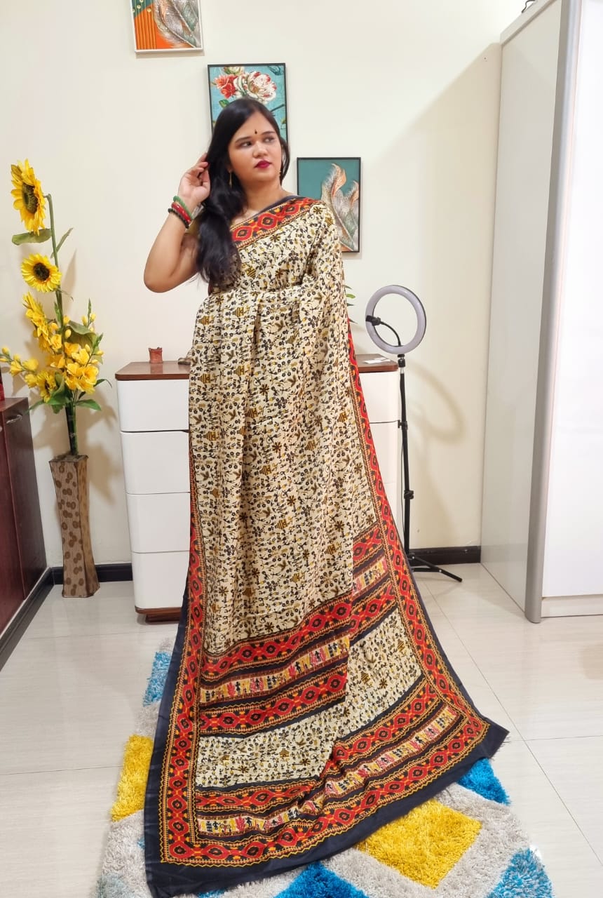 Digital printed Kashmiri silk saree