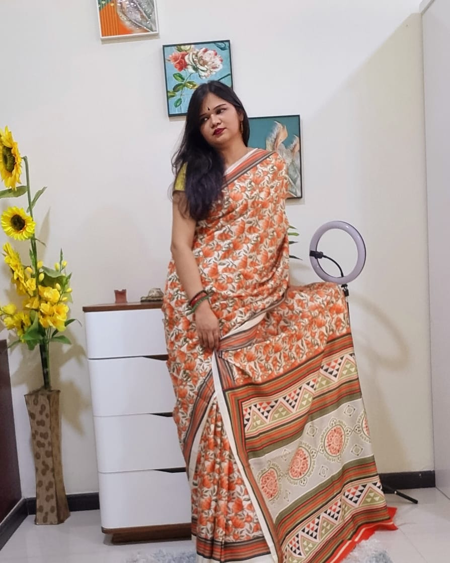 Digital printed Kashmiri silk saree