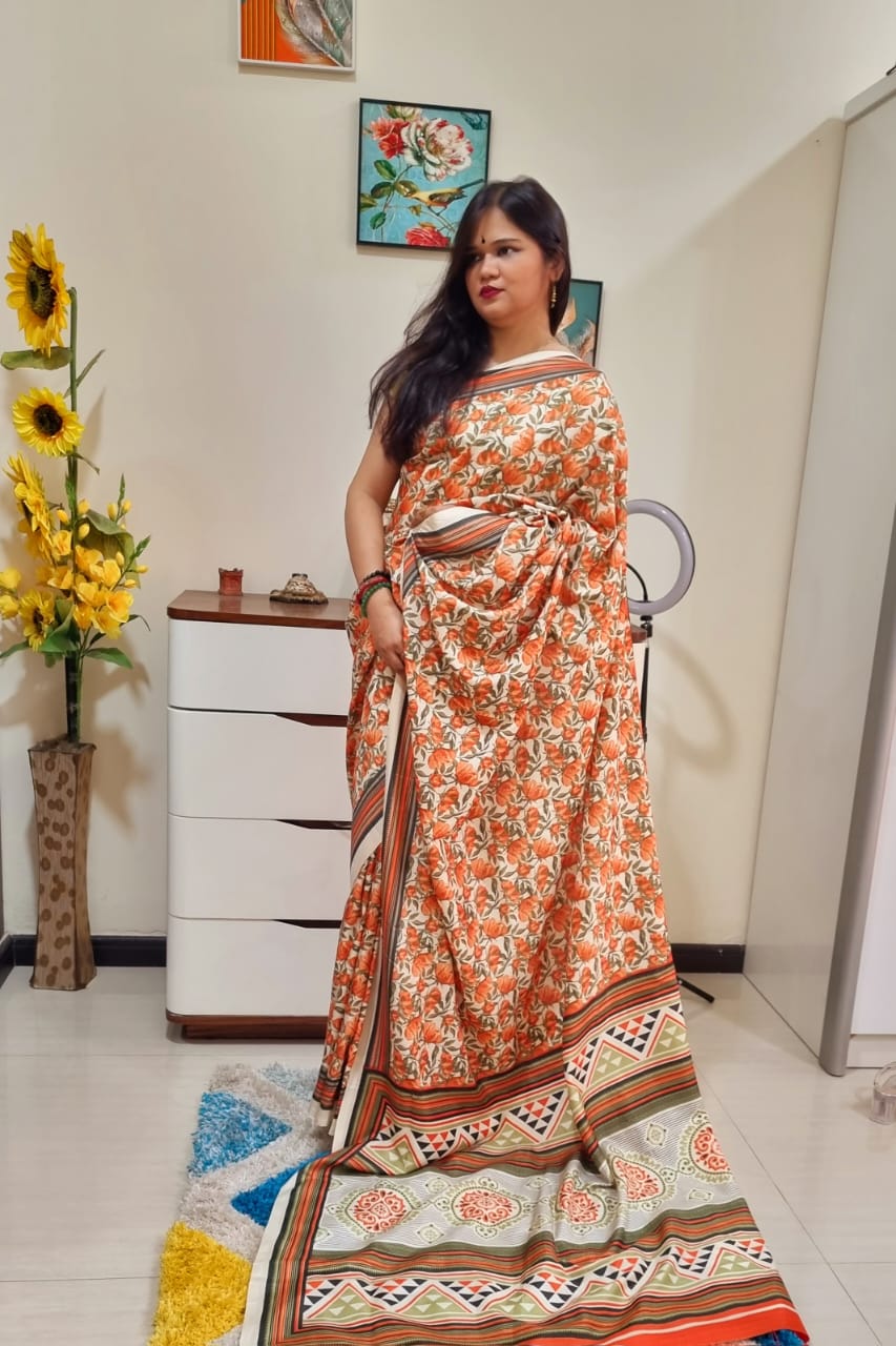 Digital printed Kashmiri silk saree