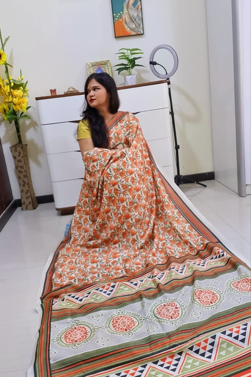 Digital printed Kashmiri silk saree