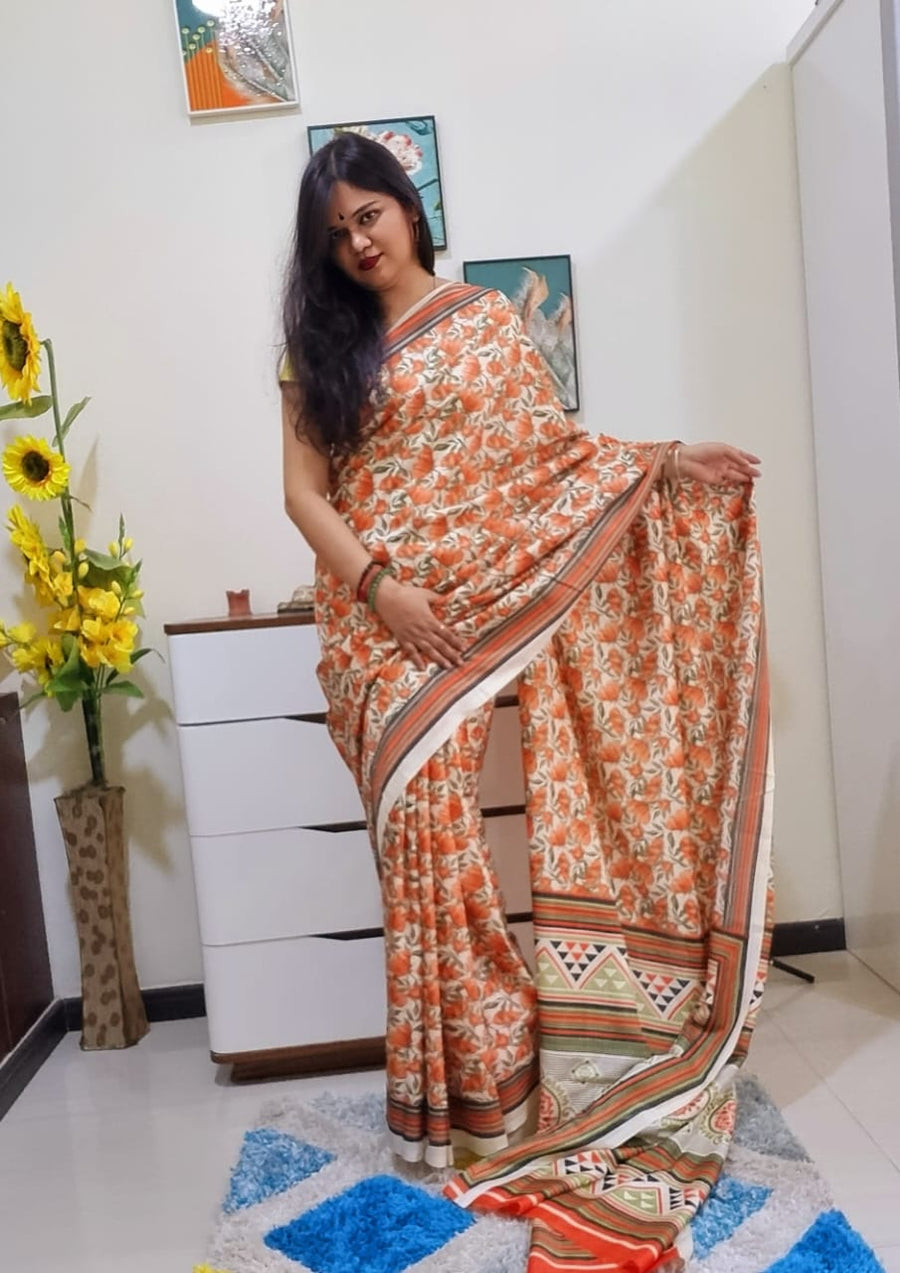 Digital printed Kashmiri silk saree