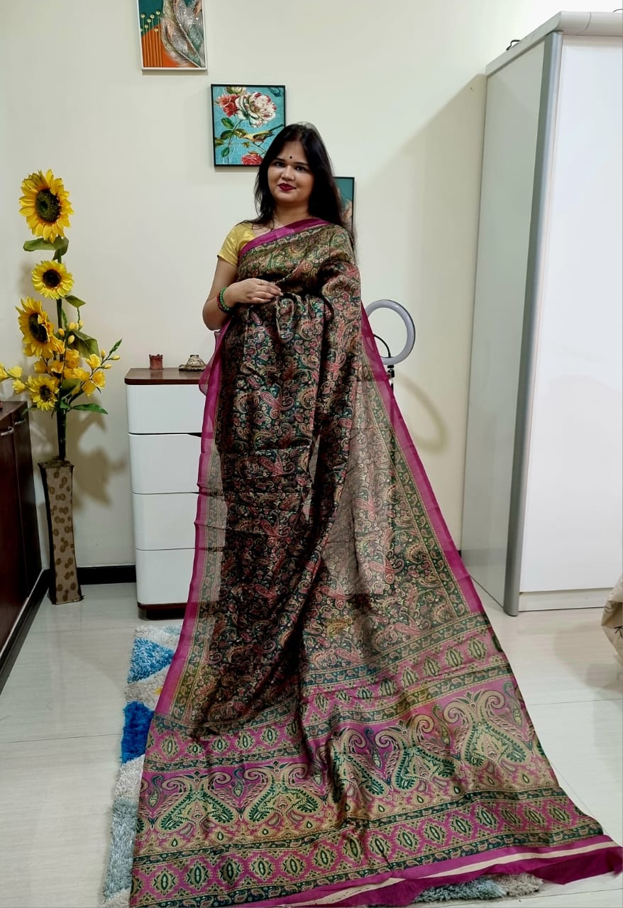 Digital printed Kashmiri silk saree