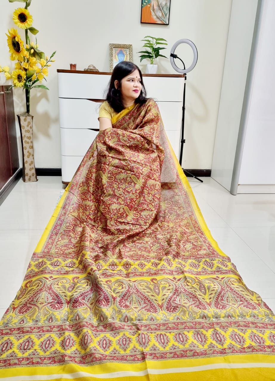 Digital printed Kashmiri silk saree