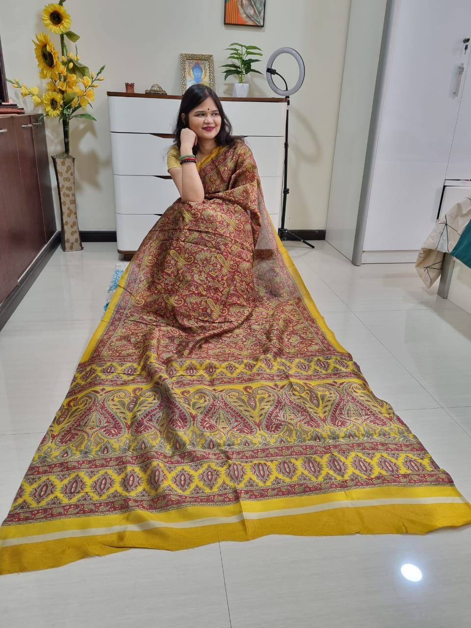 Digital printed Kashmiri silk saree