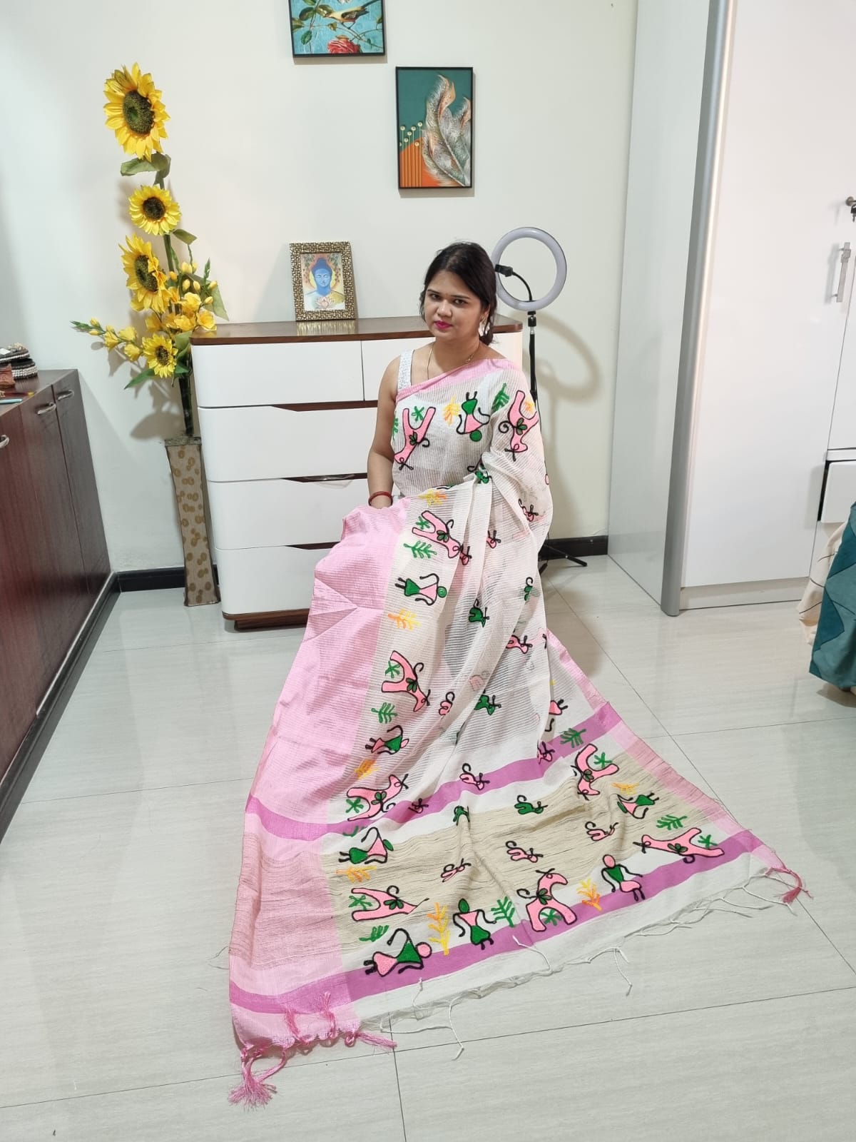 Warli Wool Embroidery Saree