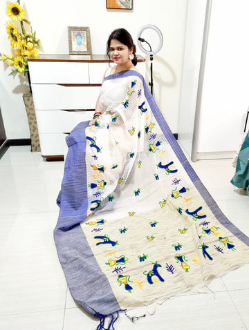 Warli Wool Embroidery Saree