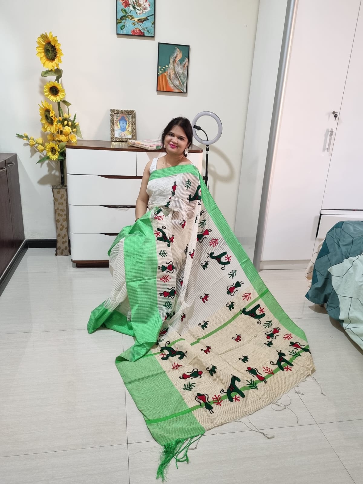 Warli Wool Embroidery Saree
