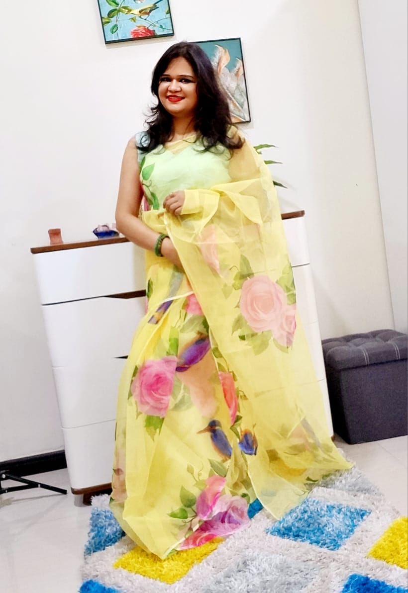 SUMMER SPECIAL FLOWER PRINT ORGANZA SAREE