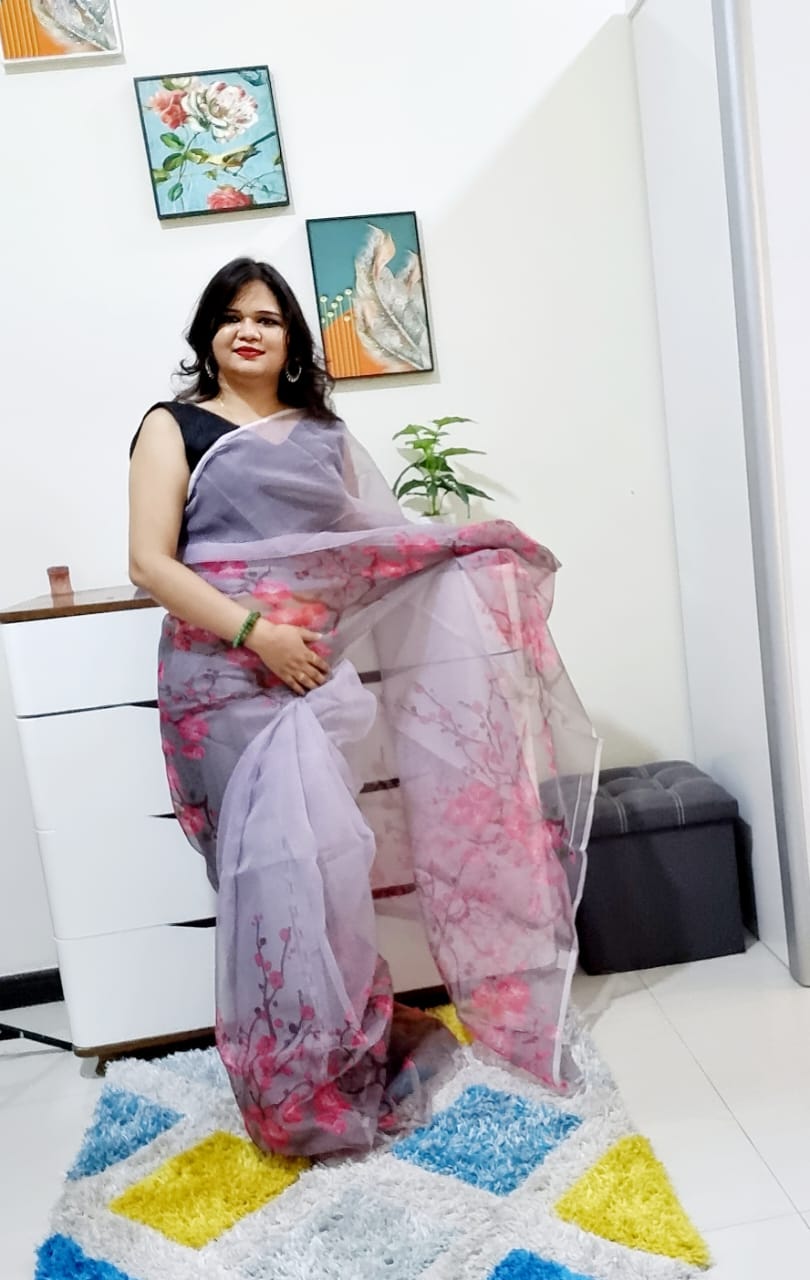 SUMMER SPECIAL FLOWER PRINT ORGANZA SAREE