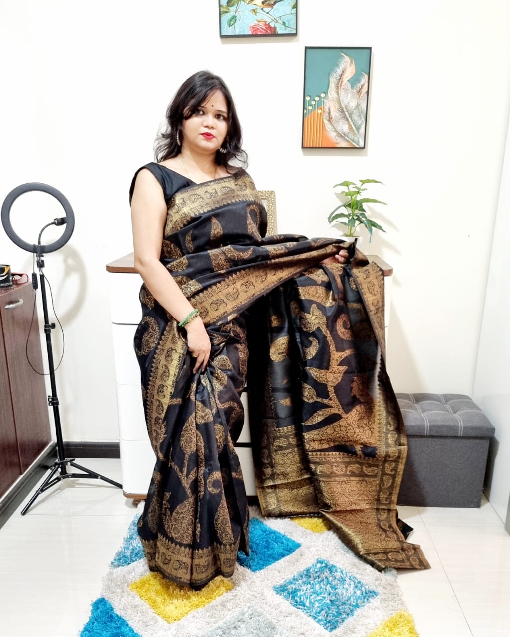 Handloom weaving black saree