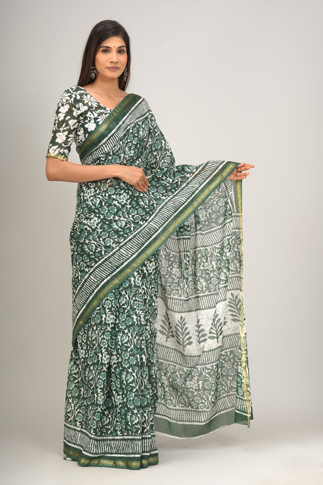 Jaipuri printed Cotton Zari Saree