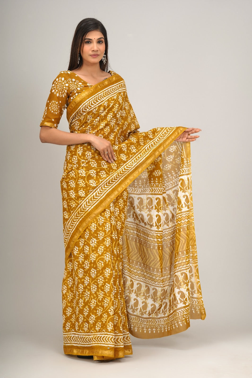 Jaipuri printed Cotton Zari Saree