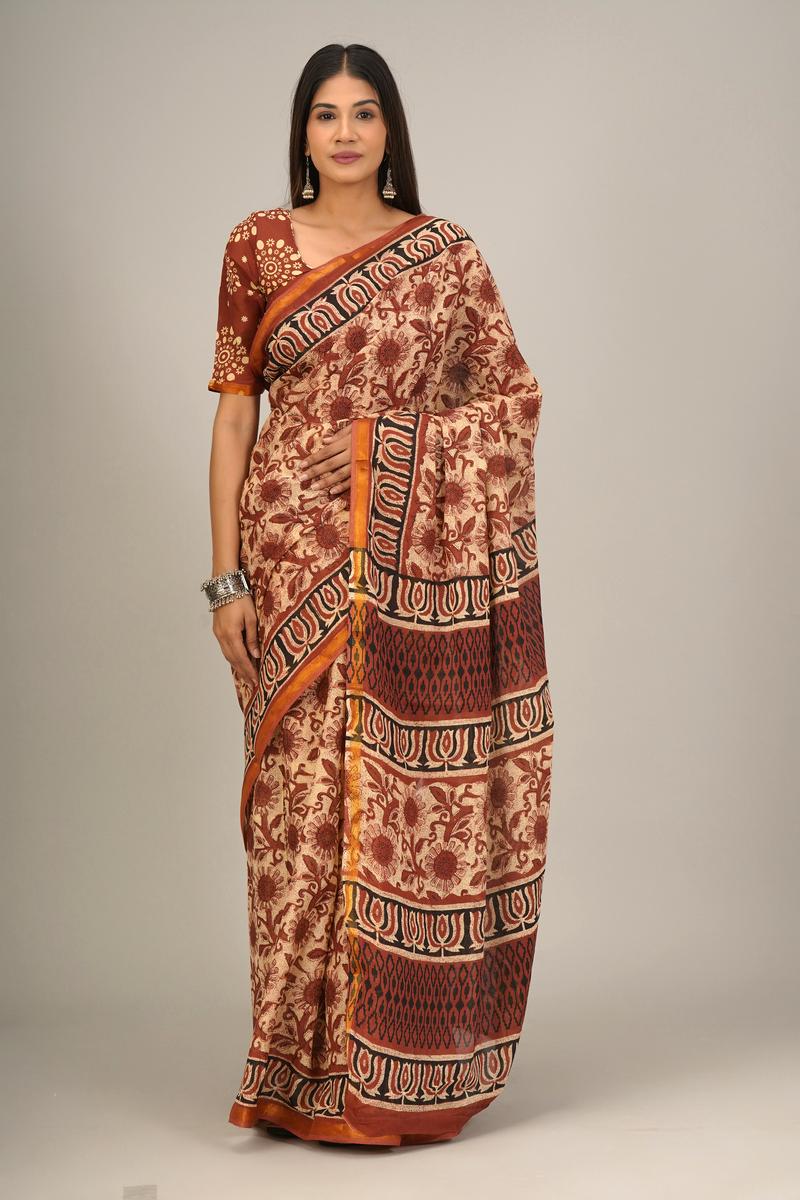 Jaipuri printed Cotton Zari Saree